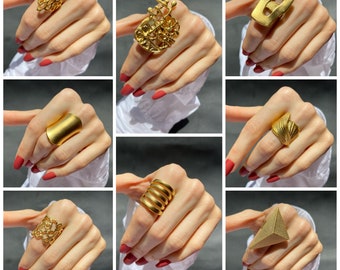 Gold Statement Rings Adjustable Rings Boho Style Gold Ring Long Ring Geometric Ring For women