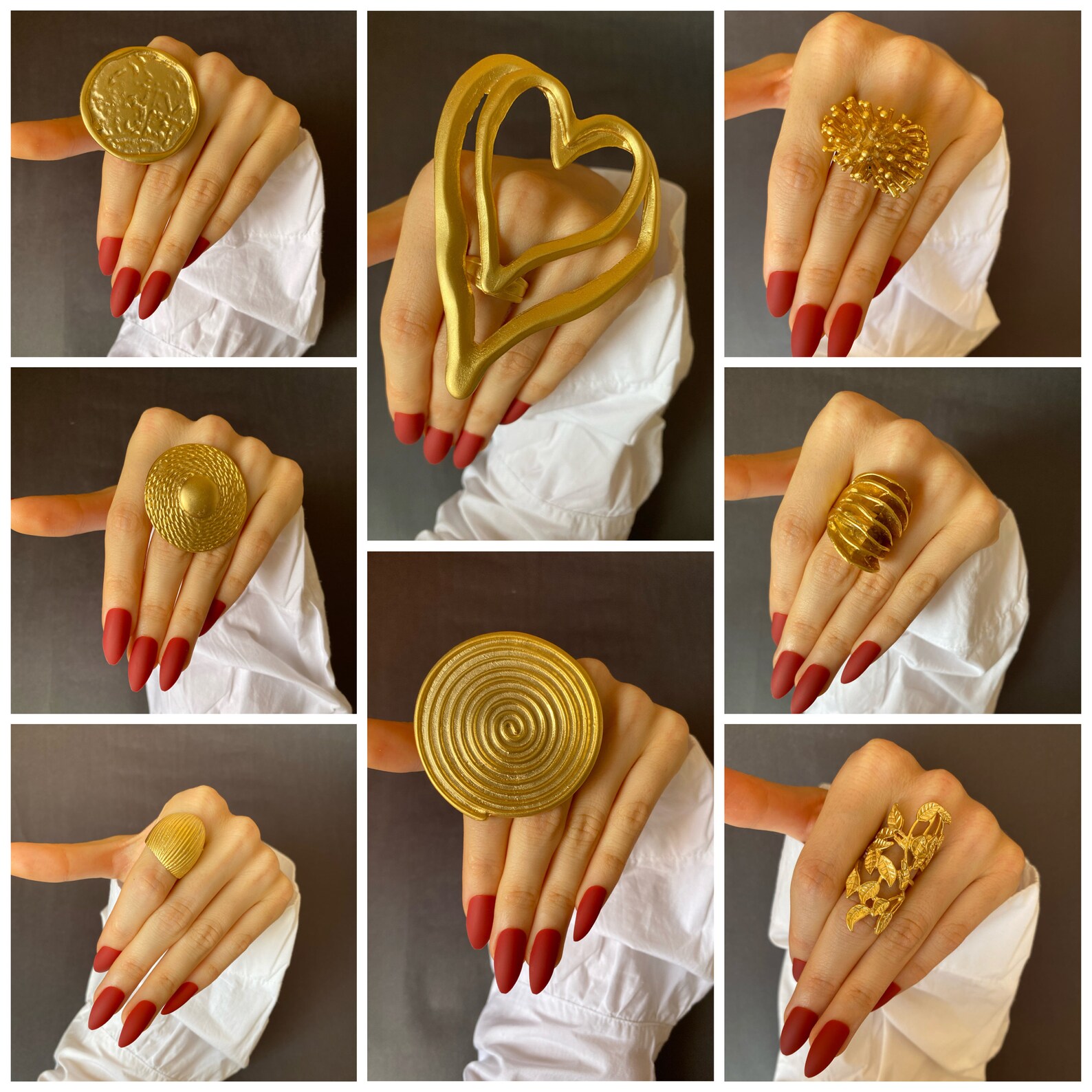 Large Statement Rings Adjustable Full Finger Gold Ring Big Etsy