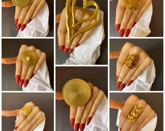 Gold Statement Rings - Circle, Heart, Flower Designs