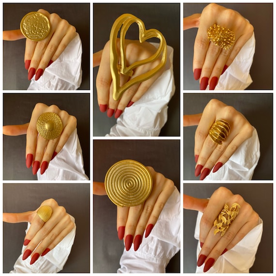 Large Statement Rings Adjustable Full Finger Gold Ring Big Spiral