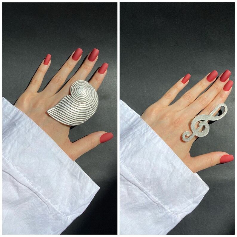 Silver Statement Rings Large Rings Oversize Rings Musical Note Etsy