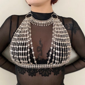 Antique Silver Plated Handmade Chain Bra Woman Body Accessory Authentic Body Jewelry Oriental Chain Bra