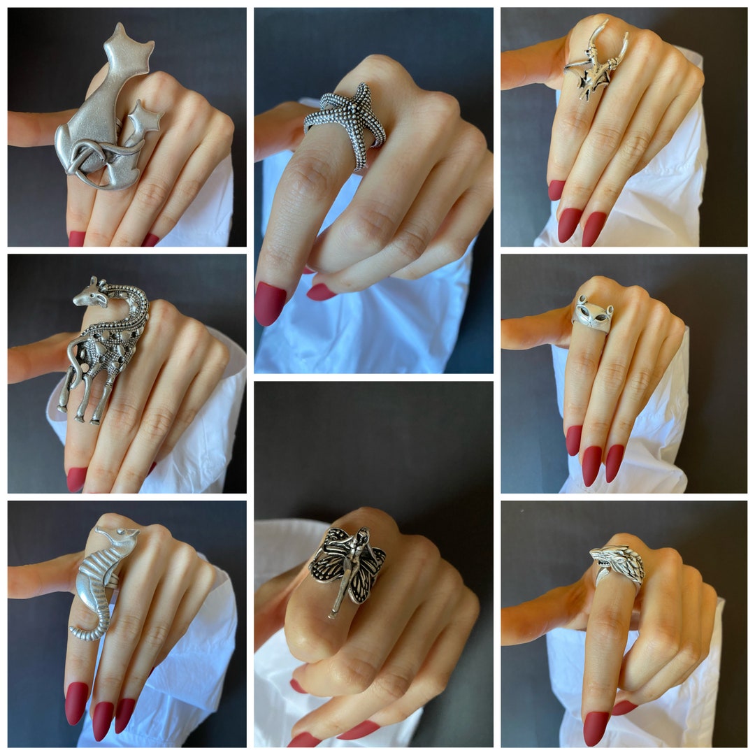 Silver Animal Rings Cat Ring Lion Ring Giraffe Ring Seahorse Ring ...