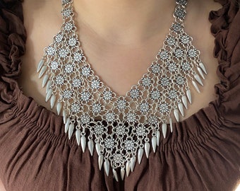 Boho Bib Statement Necklace Vintage Inspired Choker, Large Statement Necklace Elegant Necklace