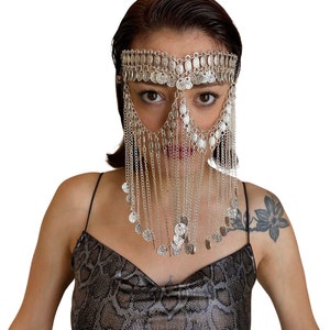 Antique Silver Face Chain: Arabic Style Head Jewelry