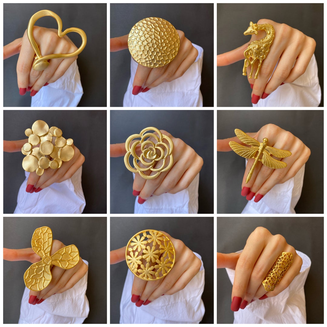 Large Statement Rings Adjustable Full Finger Gold Ring Giraffe Etsy