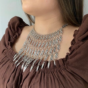 Long Silver Necklace Ethnic Necklace Vintage Inspired Boho Bib Necklace Handmade Jewelry