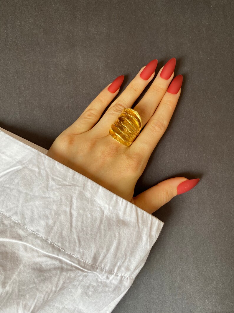 Large Statement Rings Adjustable Full Finger Gold Ring Big Etsy