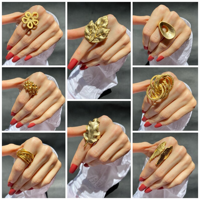Gold Statement Rings Adjustable Rings Boho Style Gold Ring Etsy