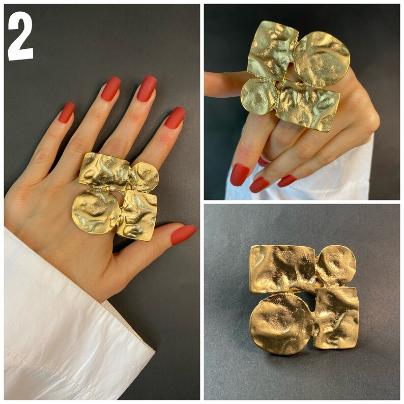 Gold Statement Rings Oversize Rings Adjustable Large Rings Etsy