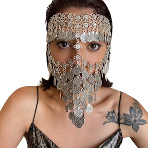 Antique Silver Coin Face Chain: Arabic Style Head Jewelry