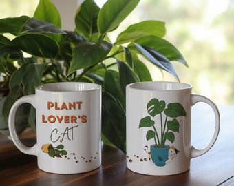 Plant lover's cat mug, gift idea for plant lovers, cat lovers, cat and plants, mug for a friend, colleague, wife, husband, cat mum,plant mum