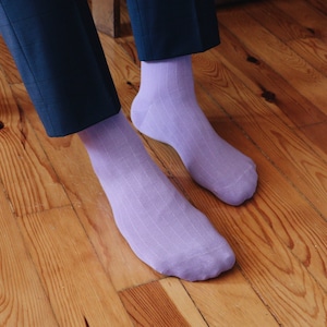 Organic Cotton Socks for Men, Pink Dress Socks, Lilac Lavender Novelty Mid-Calf Socks, Mens Ribbed Dress Socks, 1st Anniversay Gift