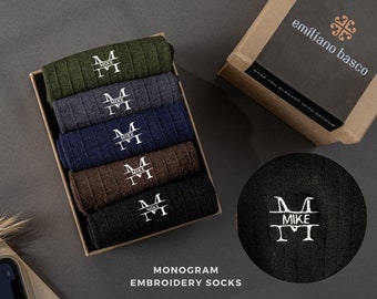 Custom embroidery socks for boyfriend 5pcs, Anniversary gift for him 1 year, Custom monogram socks, Monogram Socks for men, Gift for husband