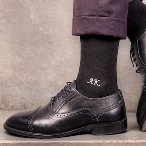 Custom Embroidered Groomsmen Socks, Personalized Monogram Dress Socks for Groomsman, Wedding Socks for Groom Best Man, Groomsmen Gifts