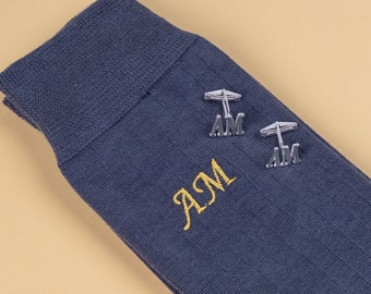 Personalized Unique Groomsmen Gifts - Custom Initials Socks and Initials Cufflinks For Groomsmen Gift - Embroidered Socks - Groom Cufflinks