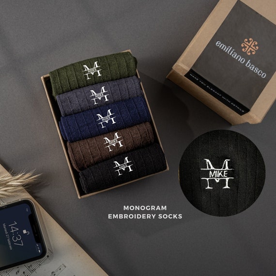 Custom embroidery socks for boyfriend 5pcs, Anniversary gift for him 1 year, Custom monogram socks, Monogram Socks for men, Gift for husband