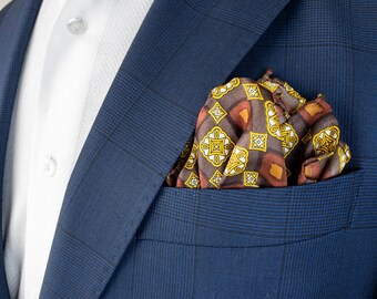 F67 Black Brown Tartan Men Silk Formal Pocket Square Hanky Party Handkerchief 