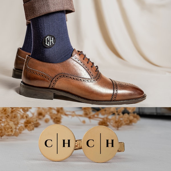 Personalized Cufflinks and Socks For Men, Groomsmen Proposal Gifts - Initials Cufflinks - Monogrammed Groomsmen Socks, Groom gift from bride