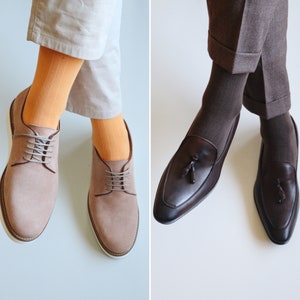 Men&#39;s Ribbed Dress Socks, Brown Supima Cotton Men Socks, Orange Casual Crew Socks, 7-13 US Size, Novelty Mid-Calf Socks, Christmas Present