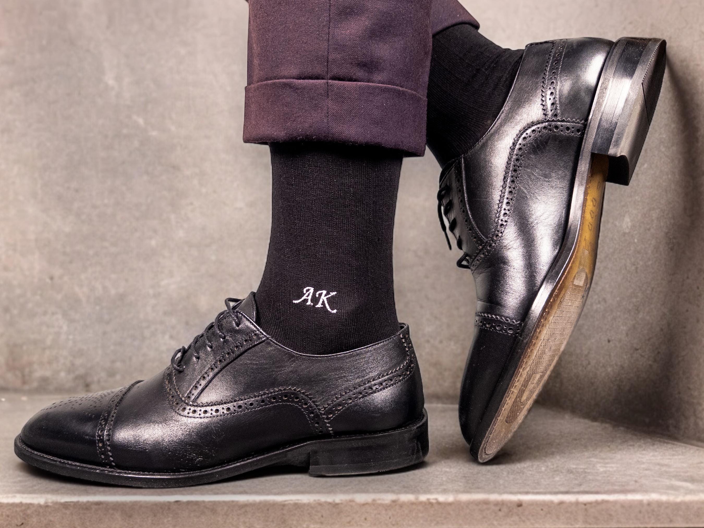 black socks brown dress shoes Grant Dress Socks | Brown & Cobalt Stripe main image 1