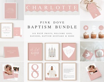 Paquete de bautismo para niña mormona / Invitación, programa, decoración (Corjl)