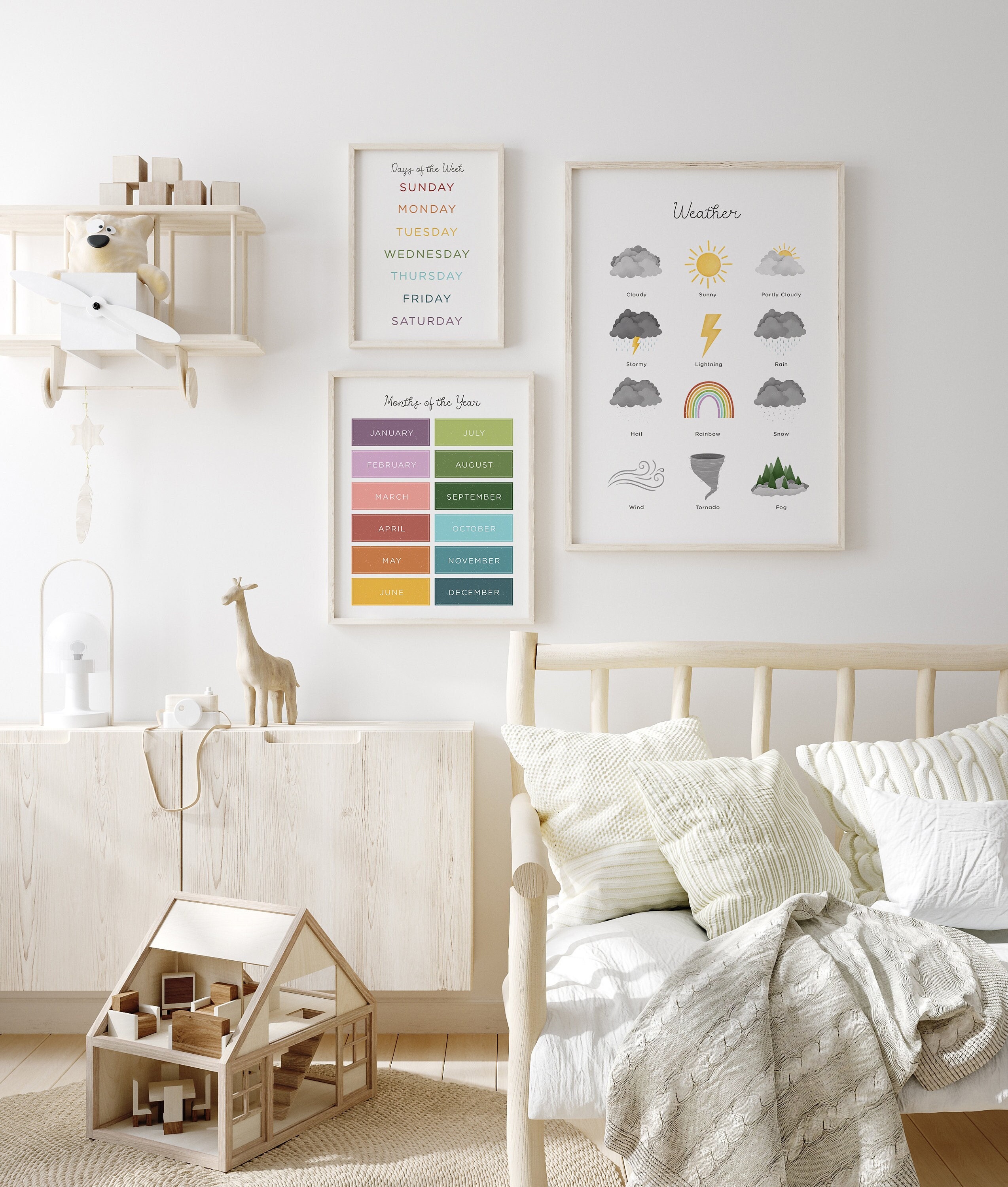 Days of the Week Rainbow Print, Educational Nursery Art (digital ...