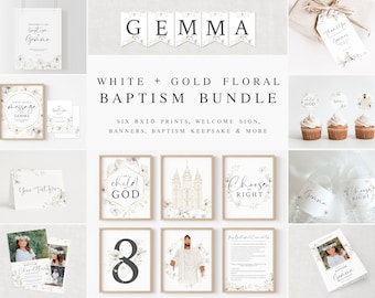 LDS Girl Baptism Decor Bundle | Floral Invite, Program (Corjl)