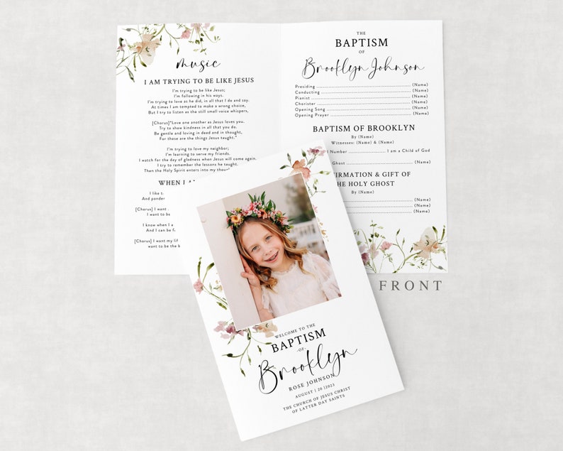 Editable Floral LDS Baptism Program | Girl's Ceremony (digital) - Etsy