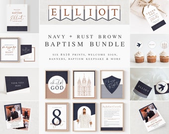 LDS Baptism Bundle | Navy & Rust Prints, Banner, Welcome Sign (Corjl)