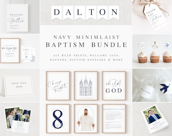 Navy LDS Baptism Bundle: Invite, Program, Decor (Corjl)