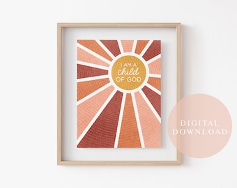 I Am a Child of God Digital Download, Pink, Gold, Primary Song Wall Art, LDS, Printable, Kid Room Decor, Nursery Print, Primary Print