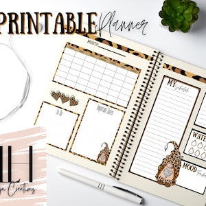 Leopard Print Gnome Planner Pages, Digital Download, Full page 8.5” x 11”, Half page 5.5” x 8.5”, Printable Planner