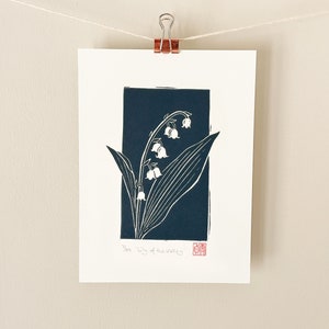Lily of the Valley print - Original art, Botanical floral linocut wall art