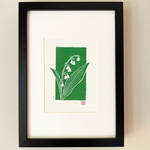 Lily of the Valley print Original art, Botanical floral linocut wall art image 4