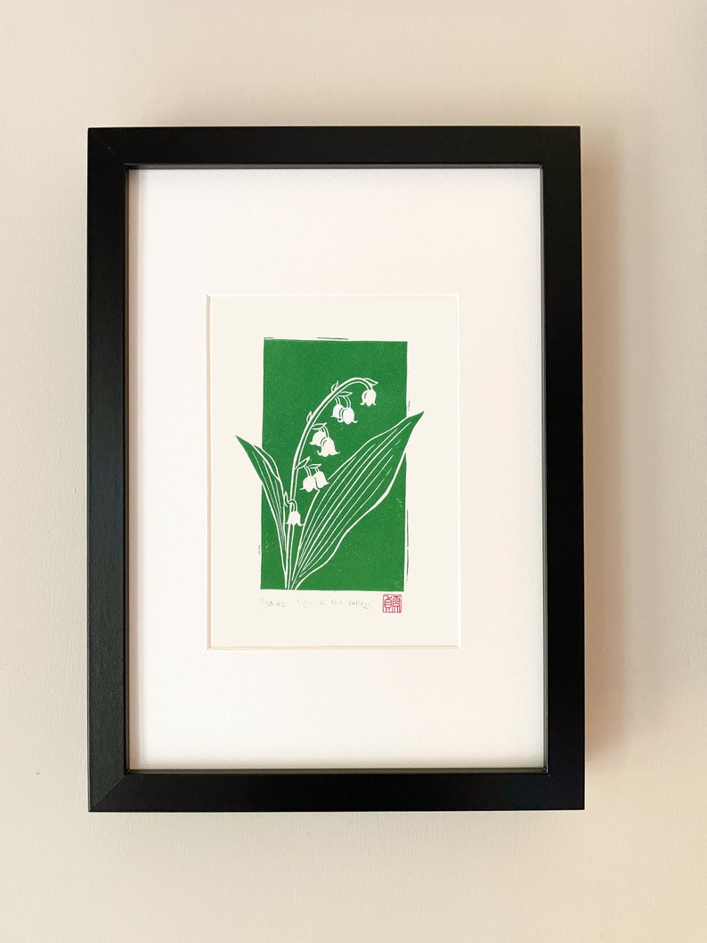Lily of the Valley print Original art, Botanical floral linocut wall art image 4