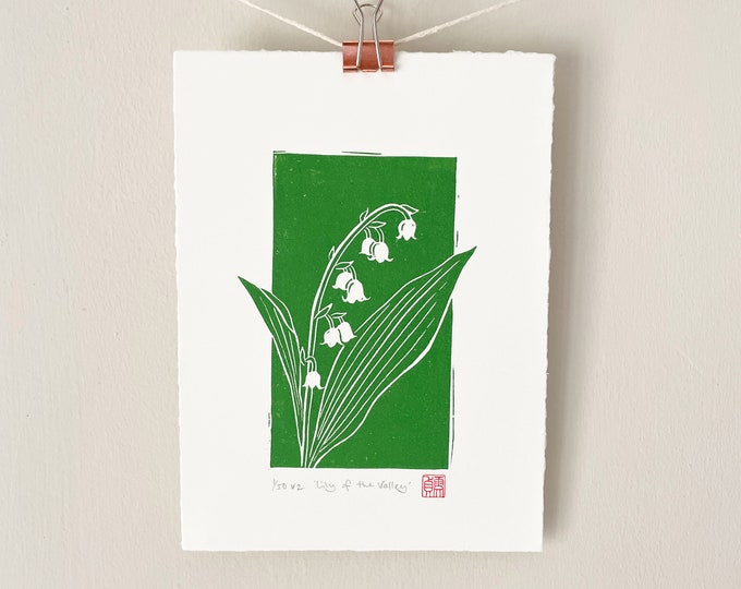 Lily of the Valley print - Original art, Botanical floral linocut wall art