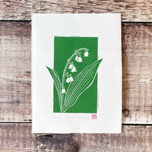 Lily of the Valley print Original art, Botanical floral linocut wall art image 2