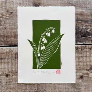 Impression de muguet - oeuvre d'art originale, art mural linogravure floral botanique