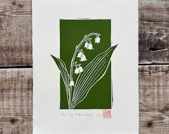 Lily of the Valley print - Original art, Botanical floral linocut wall art