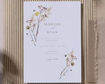 Editable Boho Wedding Invitation Template, Printable Invitation, Canva Editable, Card Invitation, Modern, Wild Flower Wedding Invitation