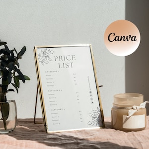 Modelo de lista de preços, lista de preços editável do Canva para pequenas empresas, lista de preços para impressão, unhas, cílios, salão, depilação, trança, 5 tamanhos