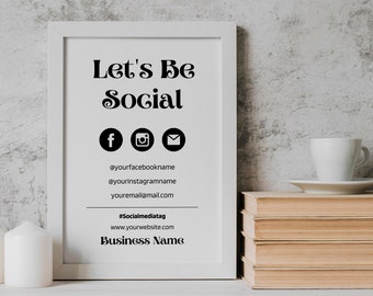 Social Media Sign Template, Editable Small Business Sign, Canva Template, DIY Social Media Business Sign, Connect With Us Sign, 5 Sizes