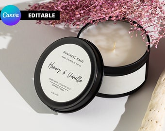 Round Candle Label Template, Canva Editable Candle Label, Candle Tin Label, Circular Candle Label Template, Instant Download, 4 Sizes