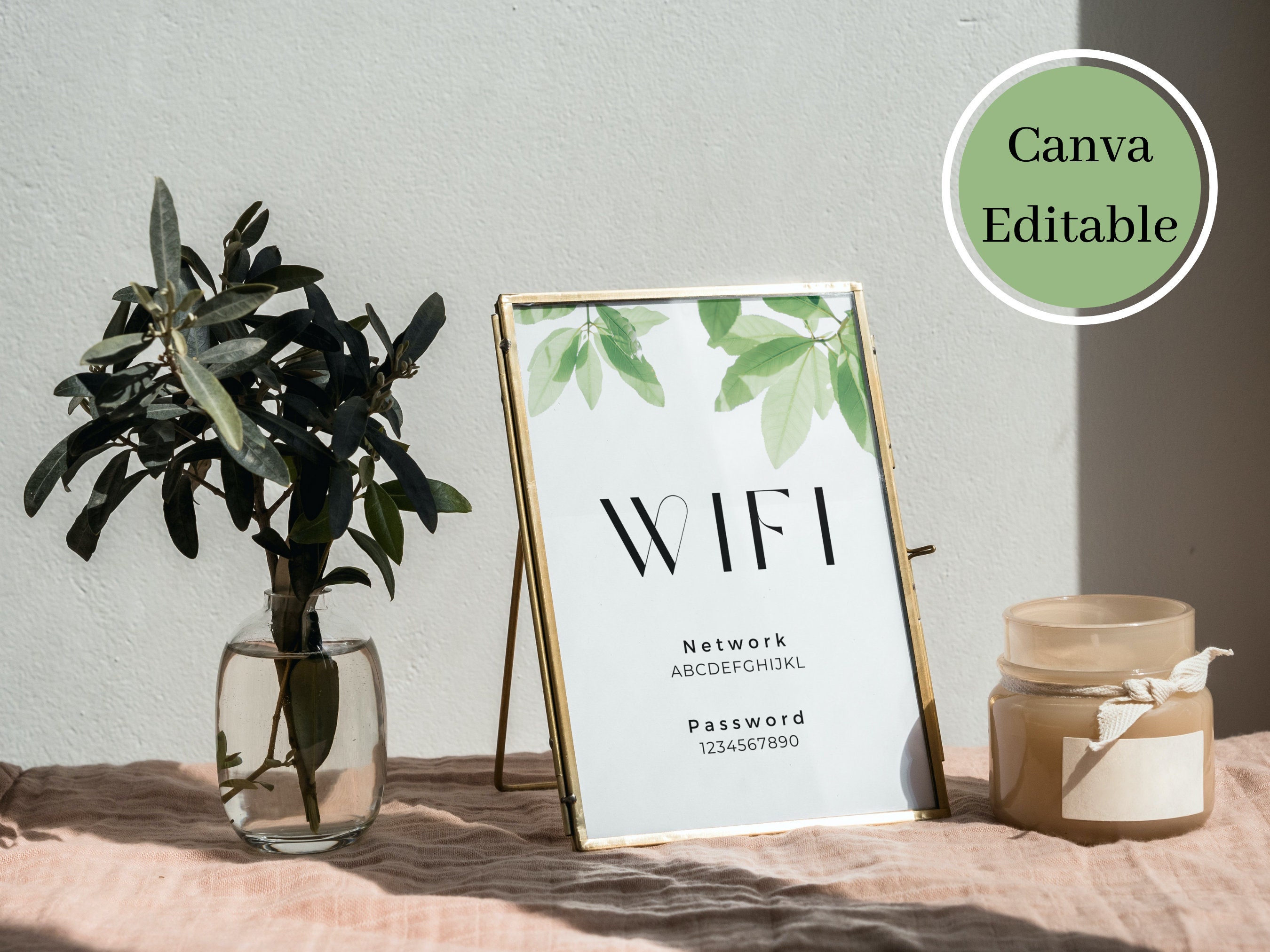WIFI Password Sign Printable Template, Greenery Wifi Sign Digital ...