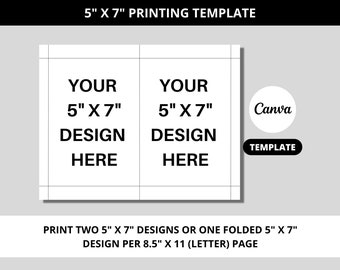 5x7 Printing Template, Invitation Cards, Greeting Cards, Foldable Card, 8.5x11 Sheet Template, Canva Editable, Printable, INSTANT DOWNLOAD