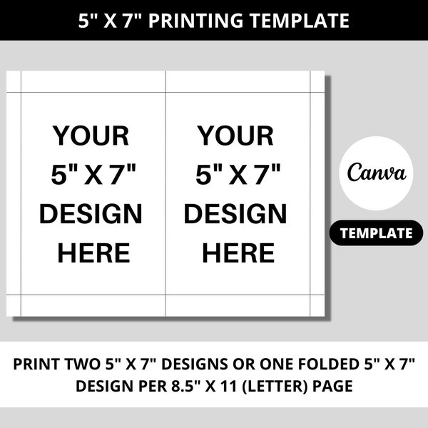 5x7 Printing Template, Invitation Cards, Greeting Cards, Foldable Card, 8.5x11 Sheet Template, Canva Editable, Printable, INSTANT DOWNLOAD