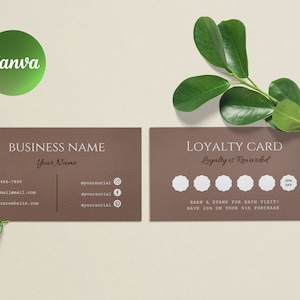 Treuekarte Vorlage, braun, Canva bearbeitbar, druckbar, schick, Boho kleine Visitenkarte, Branding, Nägel, Wimpern, Makeup Artist, Waxing, Spa