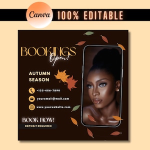 Editable Fall Season Flyer, Autumn Flyer, Appointments Available Flyer Template, October Flyer, Nails, Lash, Booking Flyer, Canva Template