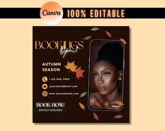 Editable Fall Season Flyer, Autumn Flyer, Appointments Available Flyer Template, October Flyer, Nails, Lash, Booking Flyer, Canva Template